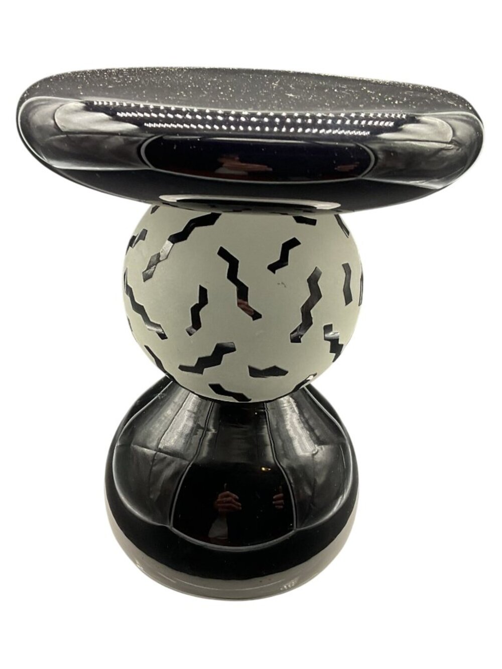 Steven Correia Signed Black & White Art Glass Candle Holder Pedestal 1992